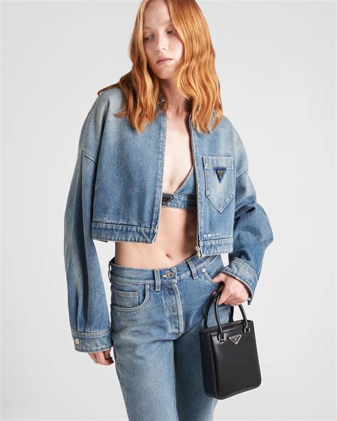 prada denim zip jacket|prada jean jacket cropped.